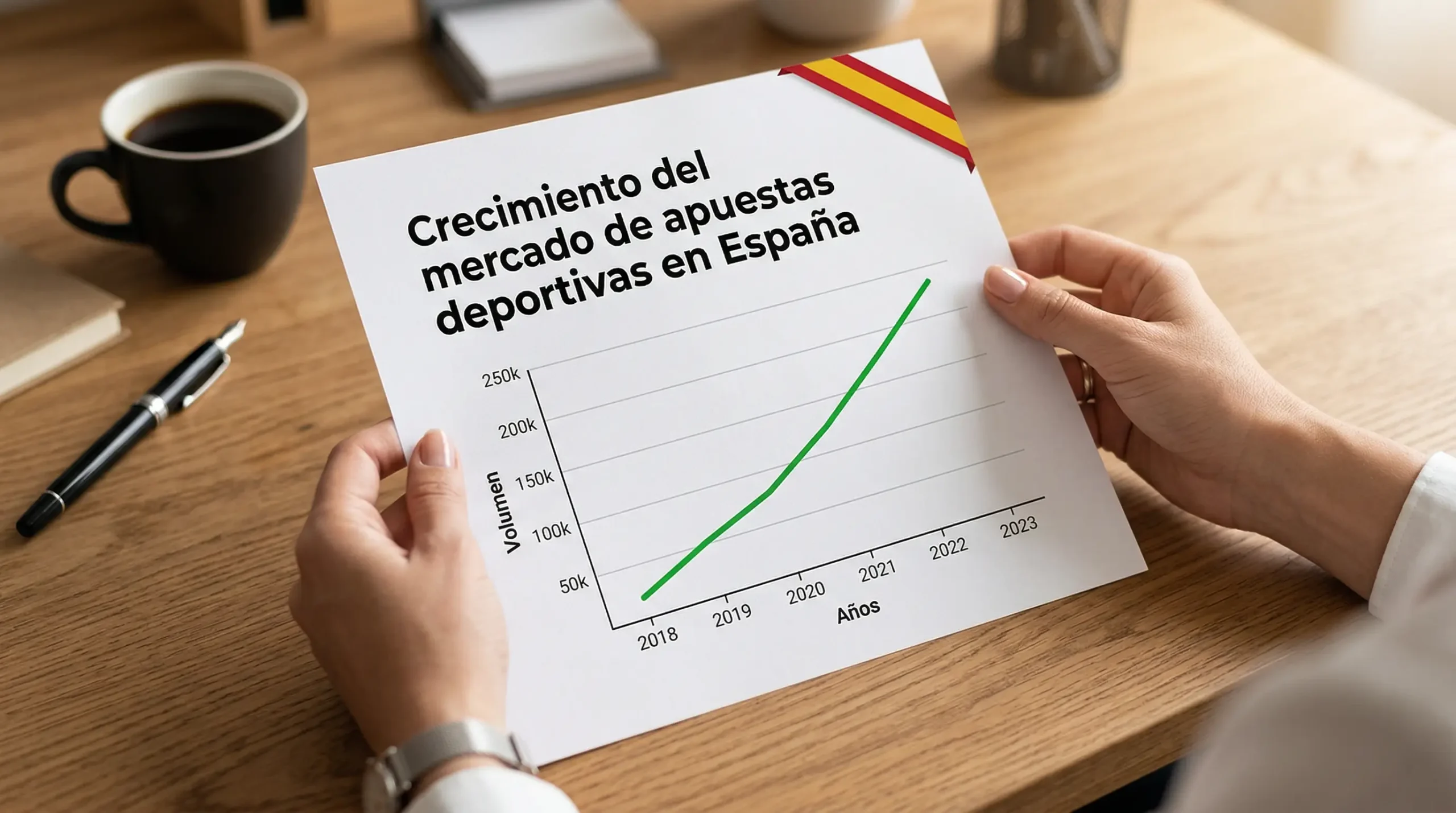 Gráfico mostrando el crecimiento del mercado de apuestas deportivas en España con tendencia ascendente