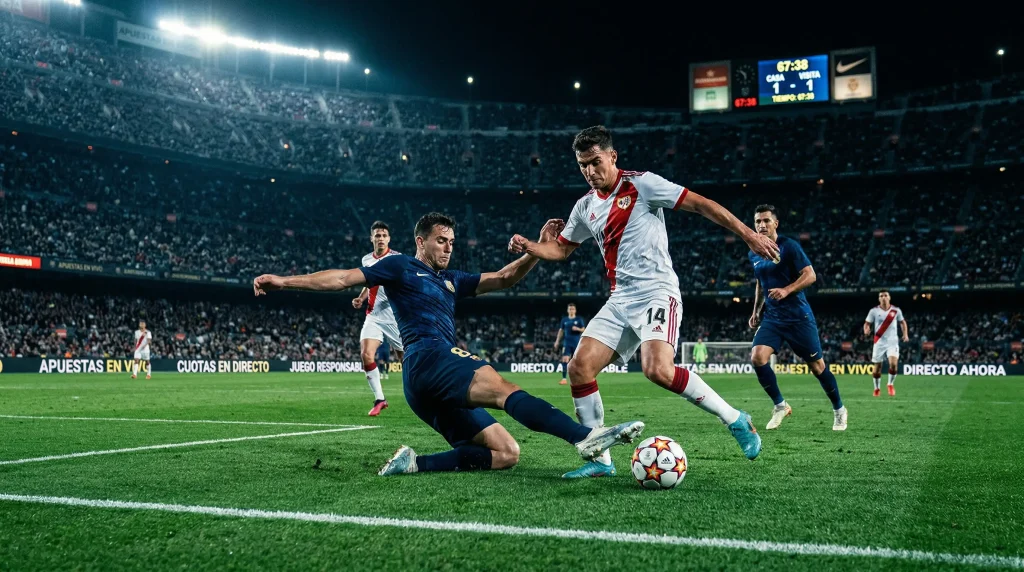 Partido de fútbol en directo con marcador electrónico