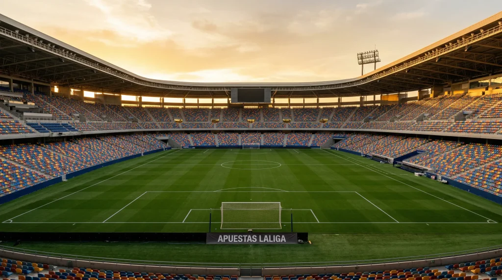 Estadio de LaLiga con aficionados y césped