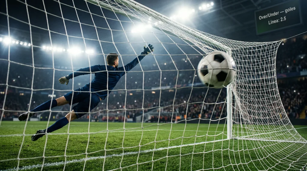 Apuestas de goles en fútbol con marcador y balón