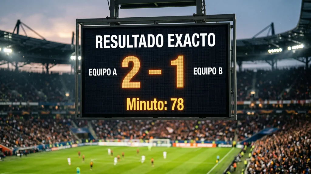 Marcador electrónico de estadio de fútbol mostrando resultado del partido