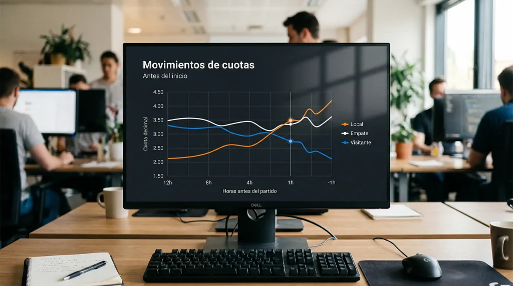 Grafico de lineas mostrando variacion de cuotas de partido de futbol a lo largo del tiempo